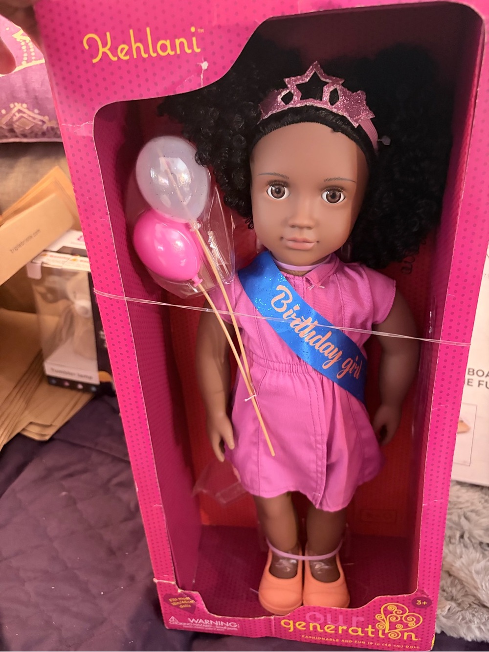 Lani Birthday Doll in Pink Dress with Blue Sash